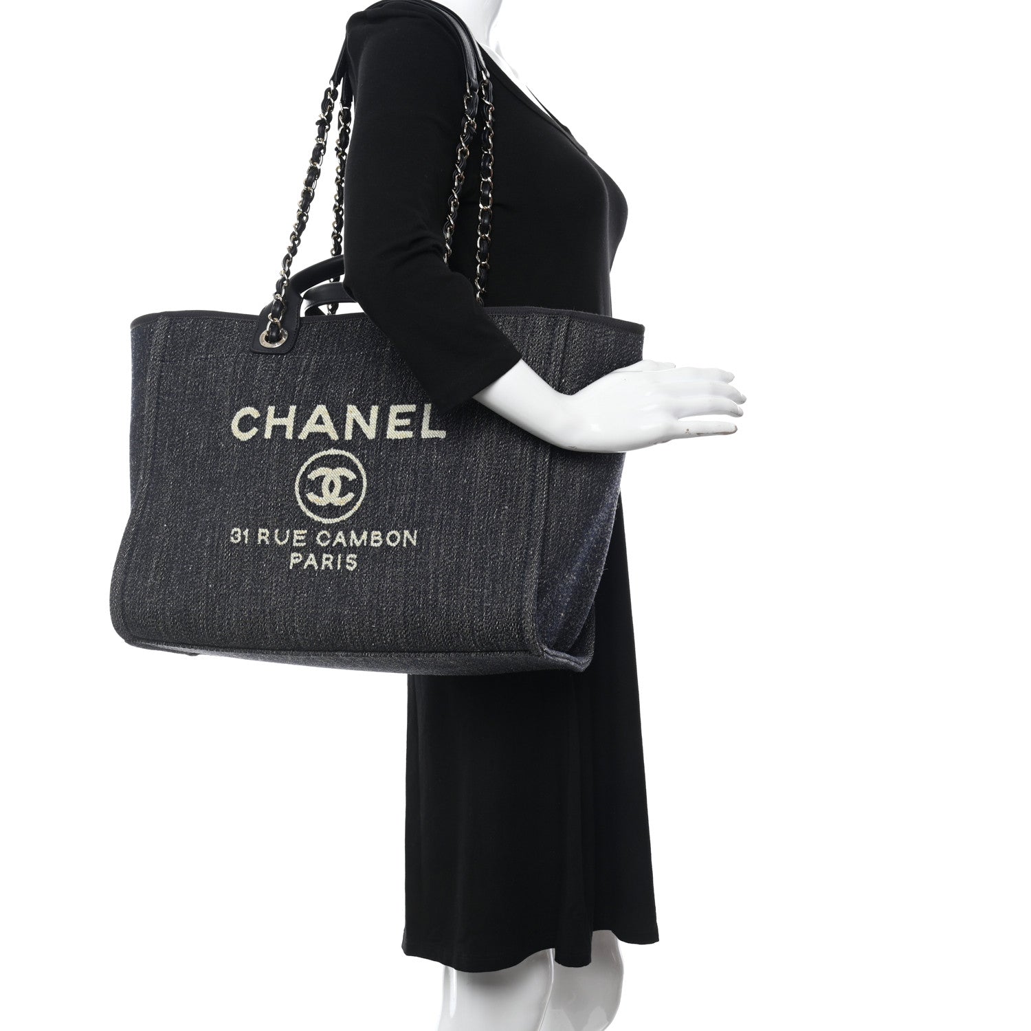 Chanel Denim Medium Deauville Tote Dark Blue White 2 of 14