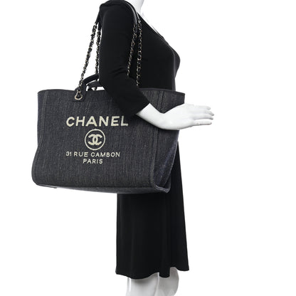 Chanel Denim Medium Deauville Tote Dark Blue White 2 of 14