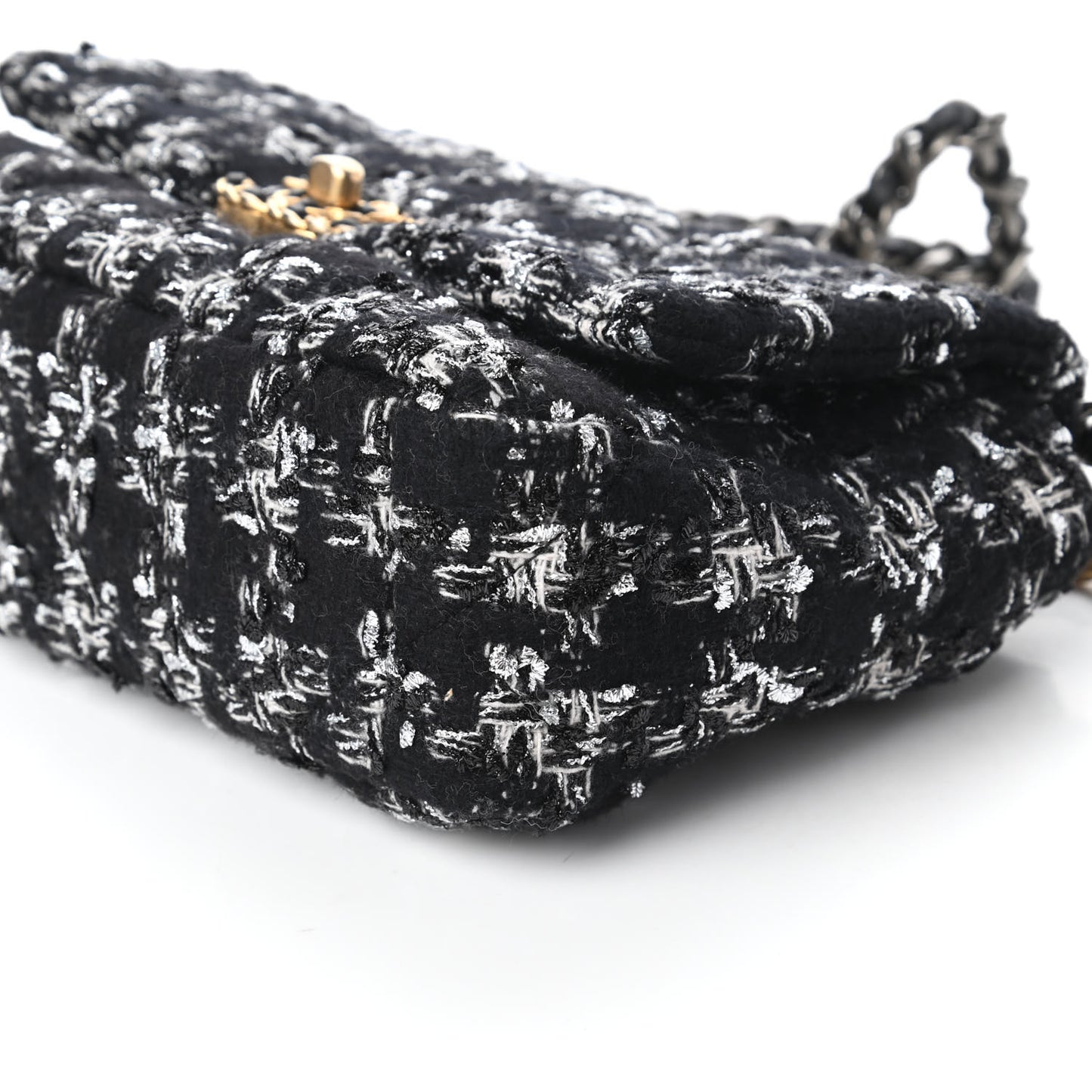Tweed Quilted Medium Chanel 19 Flap Black Silver Ecru