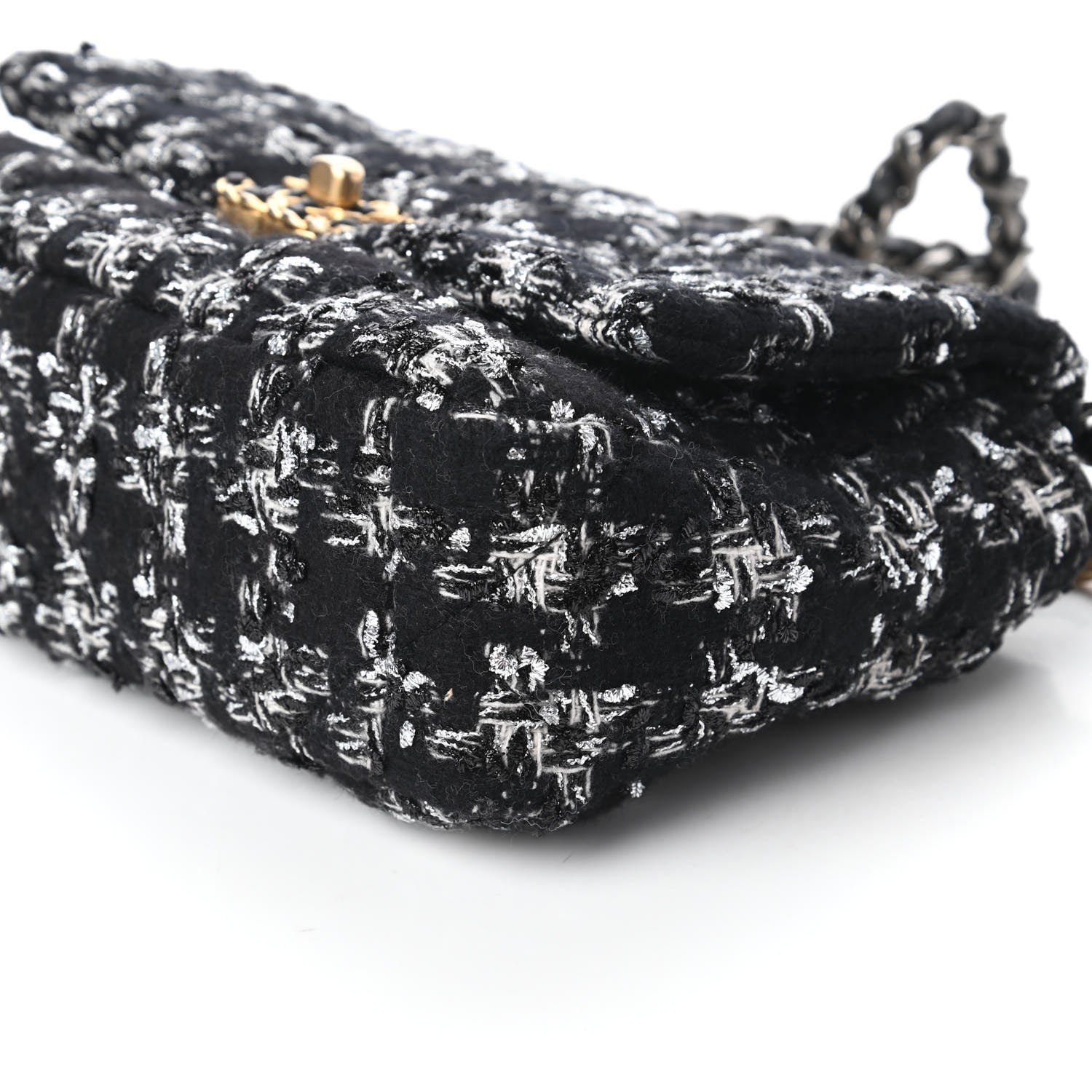 Chanel Tweed Quilted Medium Chanel 19 Flap Black Silver Ecru 7 of 10