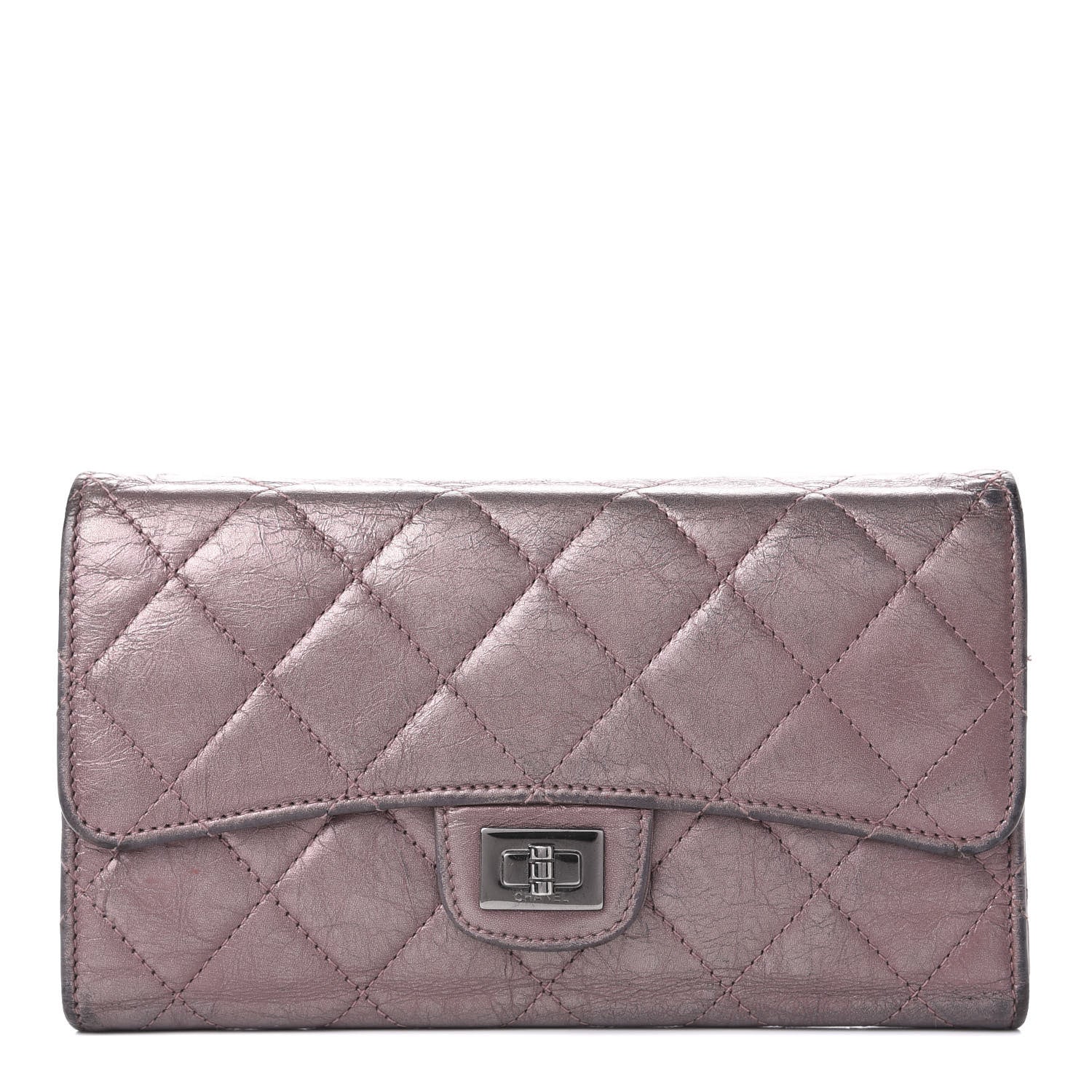 Chanel Metallic Aged Calfskin Quilted 2.55 Reissue Wallet Dark Pink 1 of 16