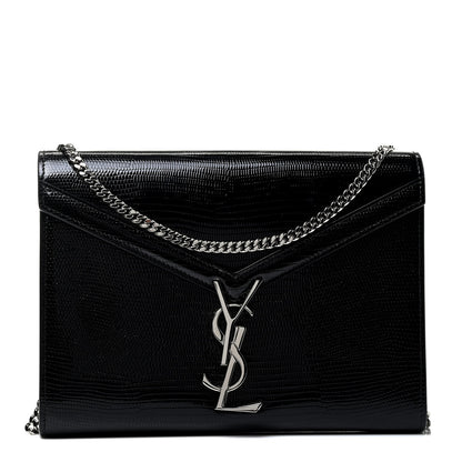 Saint Laurent Calfskin Lizard Embossed Monogram Cassandra Chain Wallet Black 1 of 4