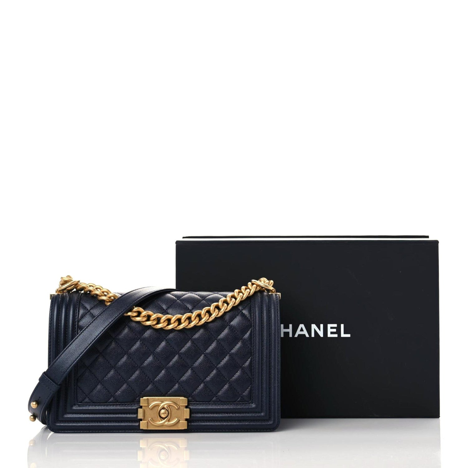 Chanel Pearly Caviar Quilted Medium Boy Flap Blue 10 of 10