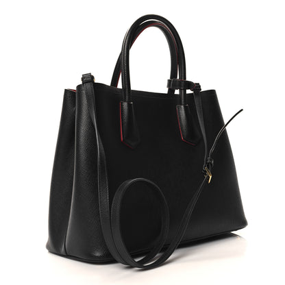 Prada Saffiano Cuir Medium Double Bag Black Fuoco 3 of 9
