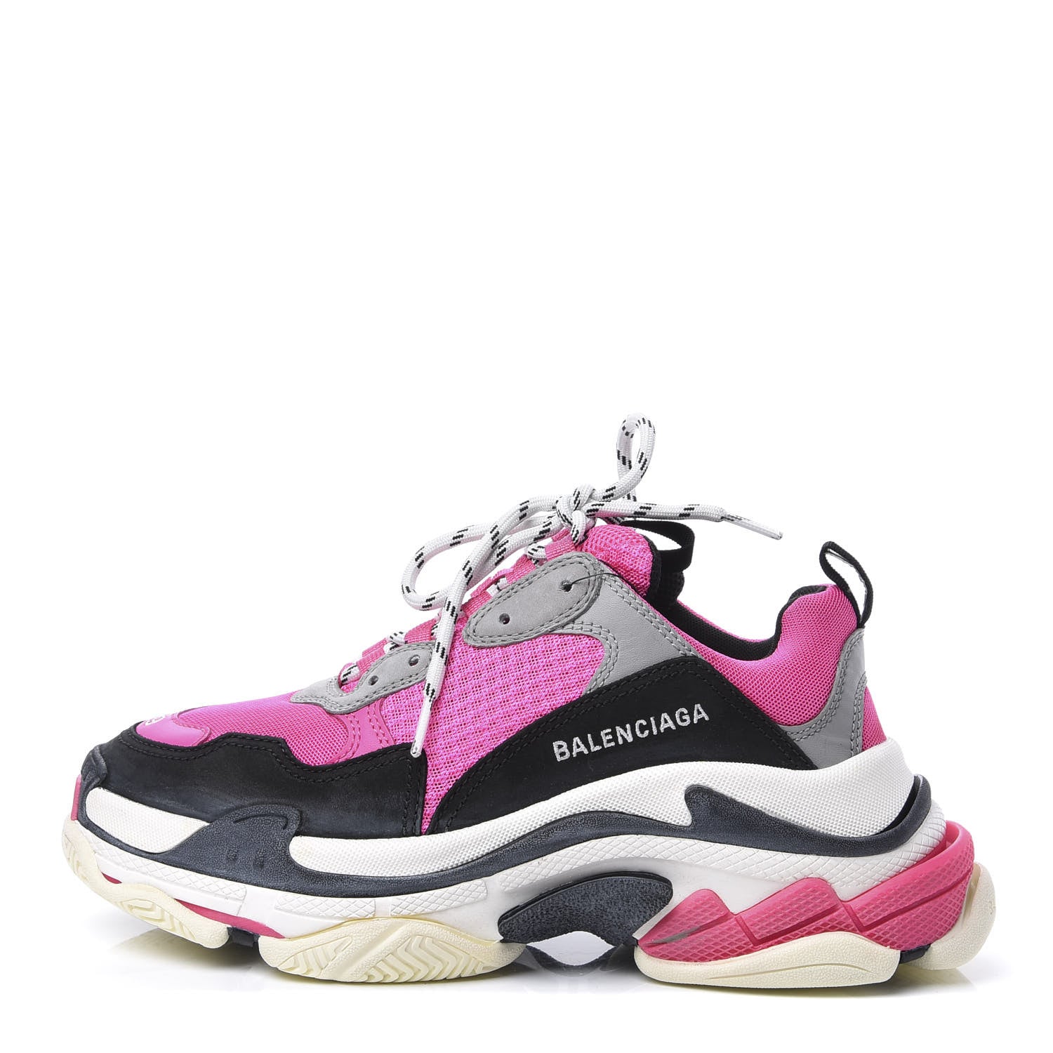 Balenciaga Fabric Mesh Womens Triple S Sneakers 39 Fluo Pink Grey White 1 of 8