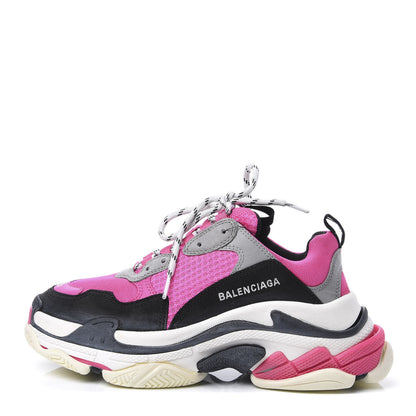Balenciaga Fabric Mesh Womens Triple S Sneakers 39 Fluo Pink Grey White 1 of 8