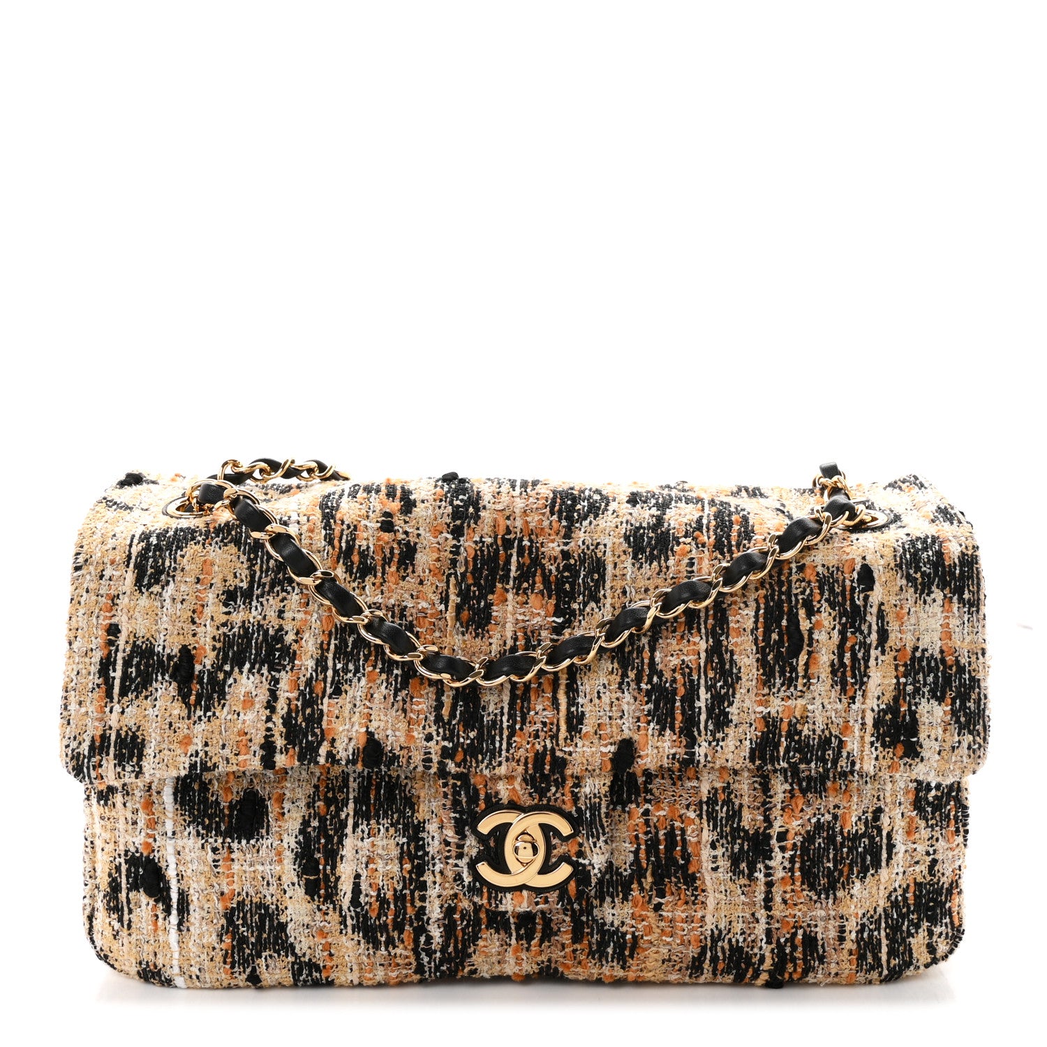 Chanel Tweed Mixed Fibers Leopard Print Small Souplissimo Maxi Flap Brown Black White 1 of 11