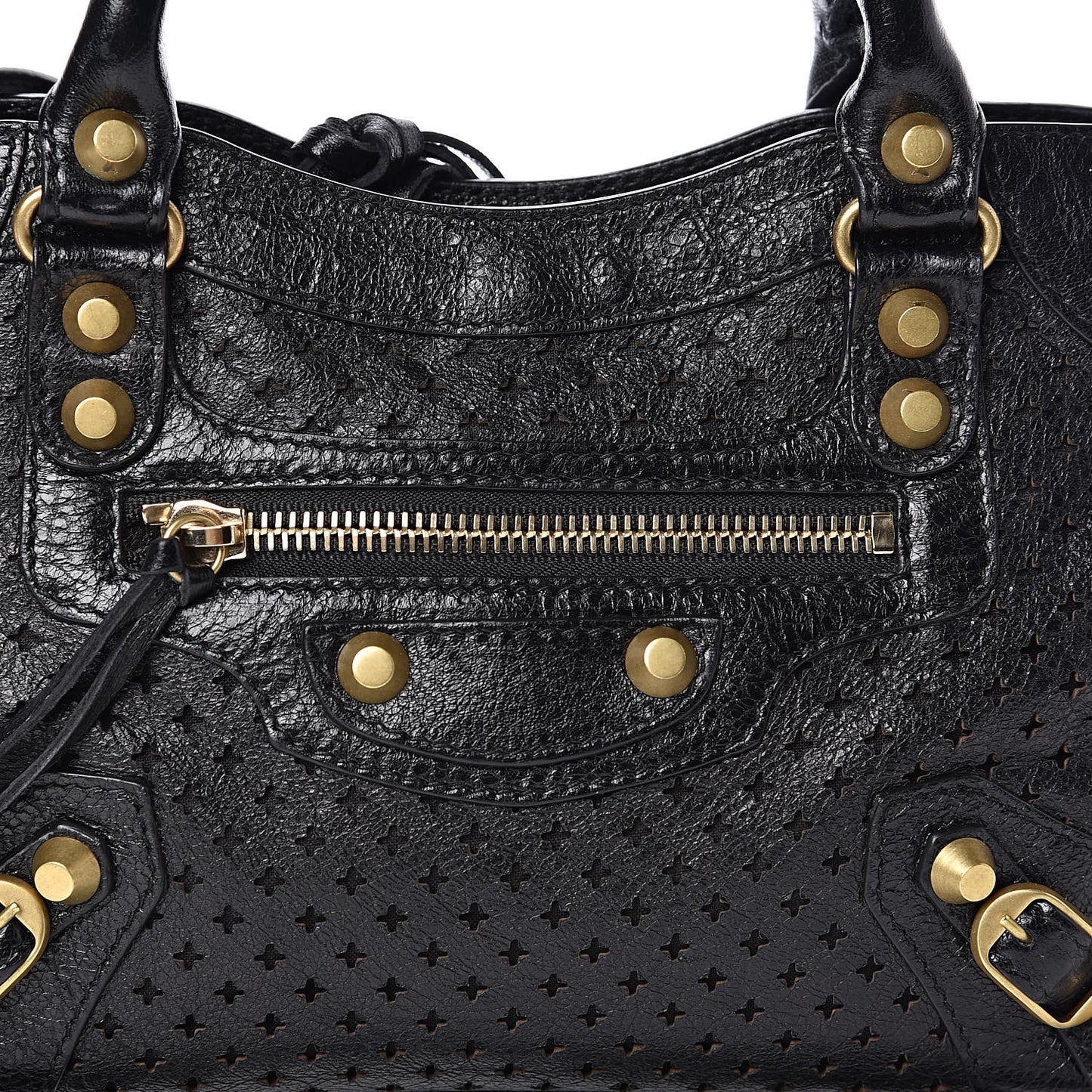 Agneau Stadio Laser Cut Cross Classic Gold Hardware Mini City Black