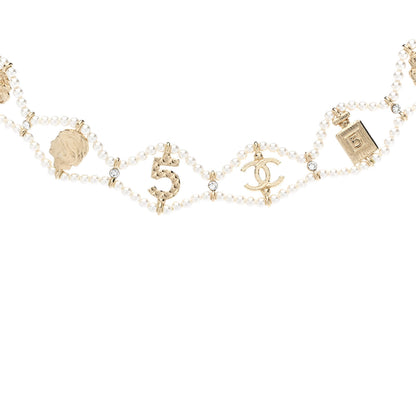 Chanel Pearl Crystal CC No 5 Perfume Bottle Choker Necklace Gold 1 of 6