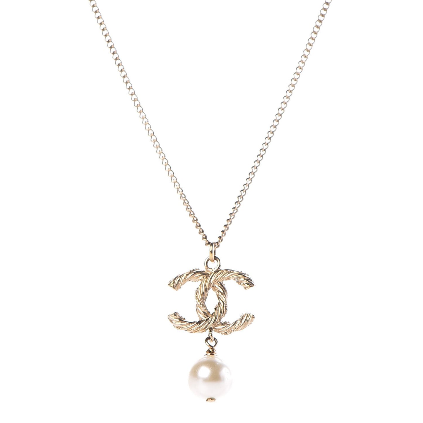 Pearl Twisted CC Drop Necklace Gold