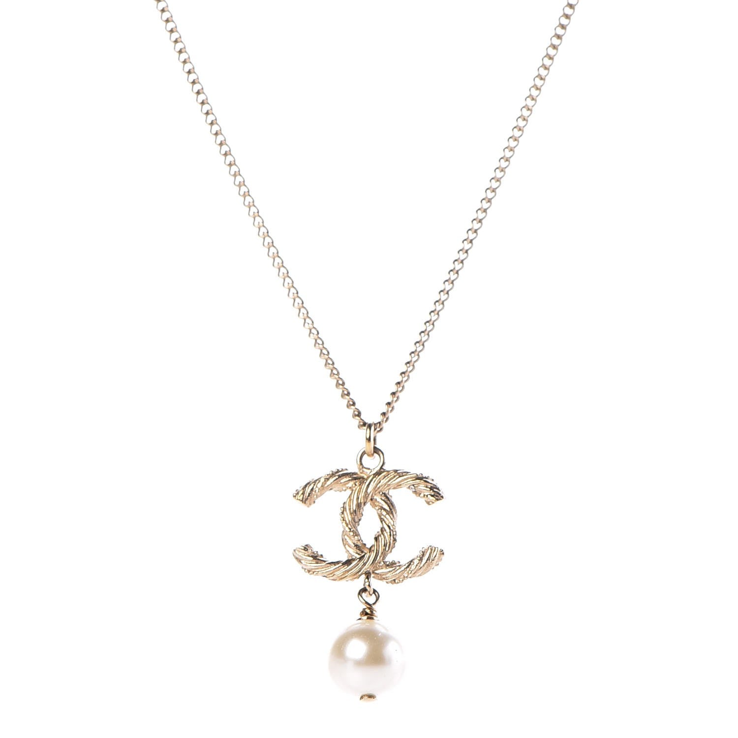 Chanel Pearl Twisted CC Drop Necklace Gold 1 of 4