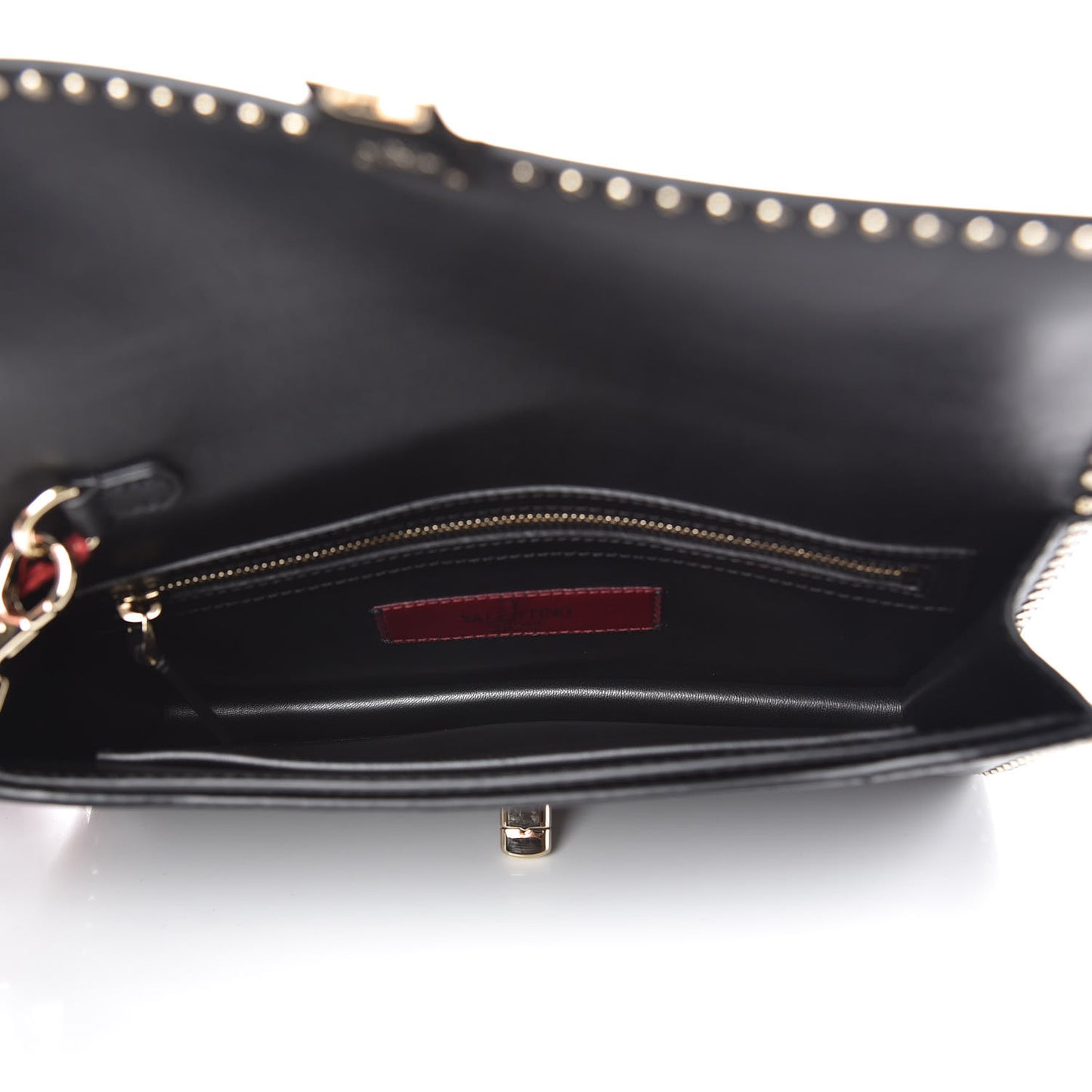 Calfskin Rockstud Turn Lock Flap Clutch Black