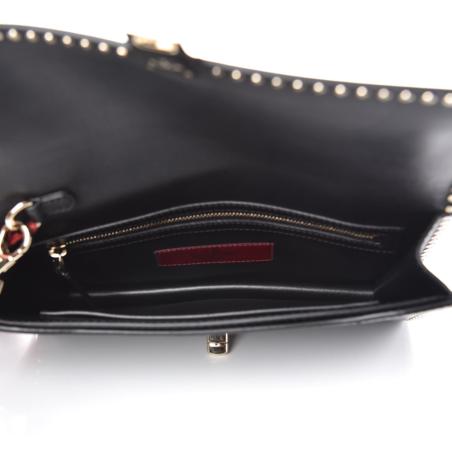 Valentino Garavani Calfskin Rockstud Turn Lock Flap Clutch Black 5 of 9