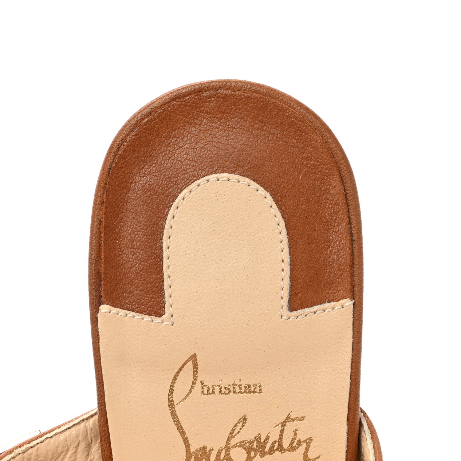 Christian Louboutin Calfskin Studded Tina Goes Mad 55 Slide Sandals 37 Cuoio 9 of 12