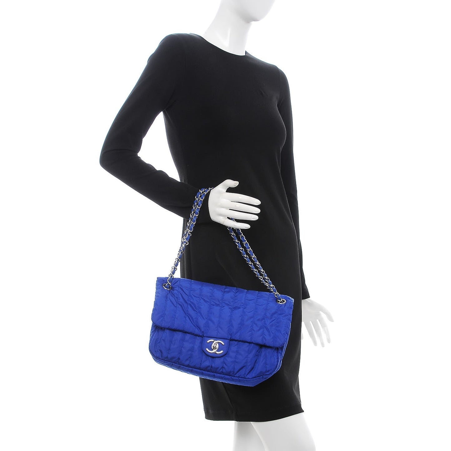 Nylon Vertical Quilted Jumbo Flap Cobalt Blue