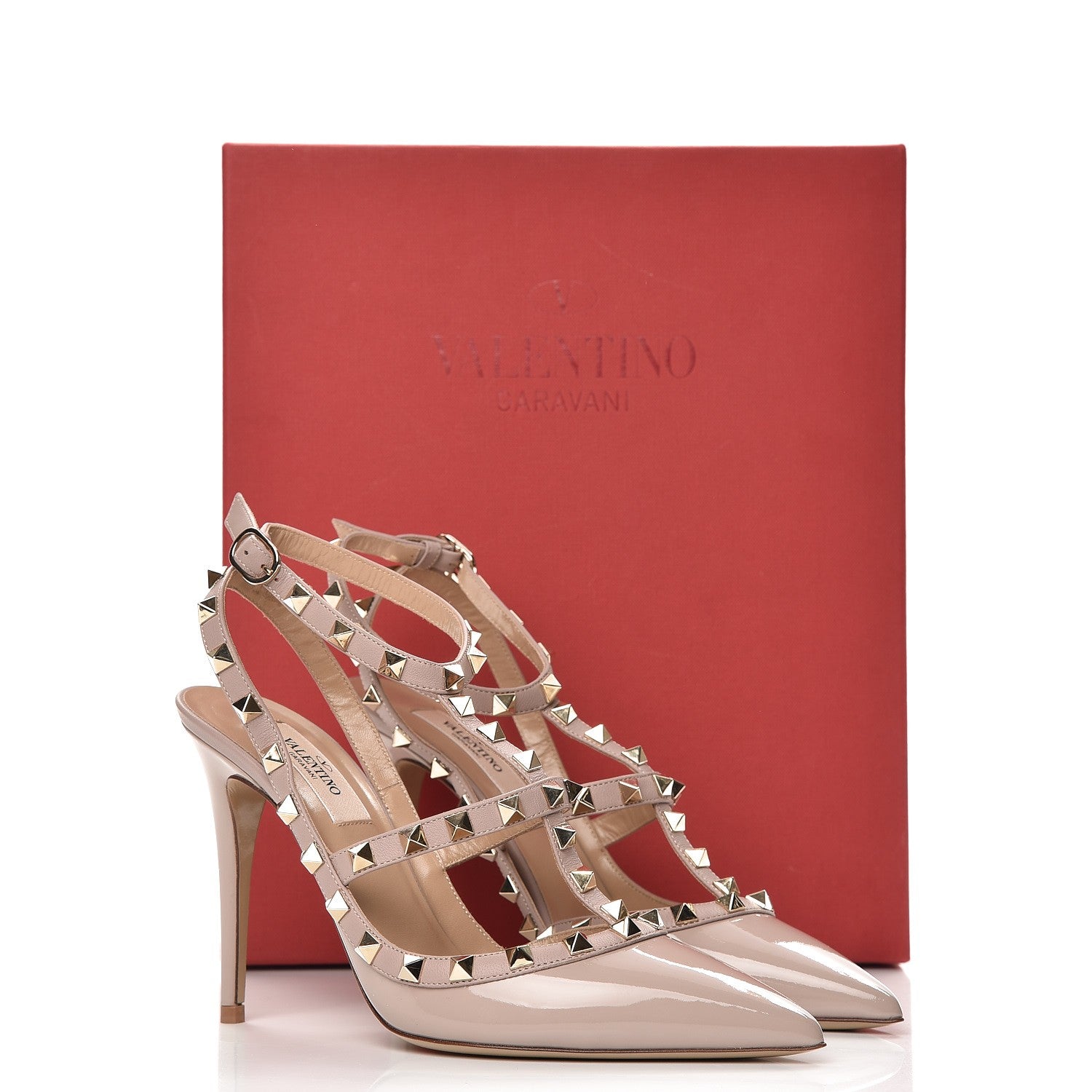 Valentino Garavani Patent Nappa Rockstud Ankle Strap 100mm Pumps 38 Poudre 9 of 9