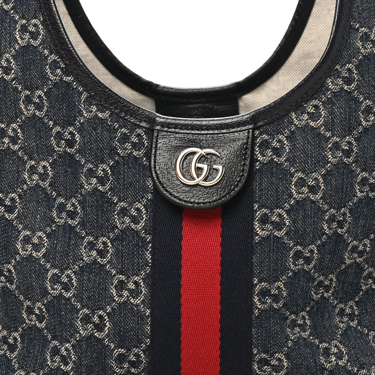 GG Monogram Denim Small Giglio Tote Blue White