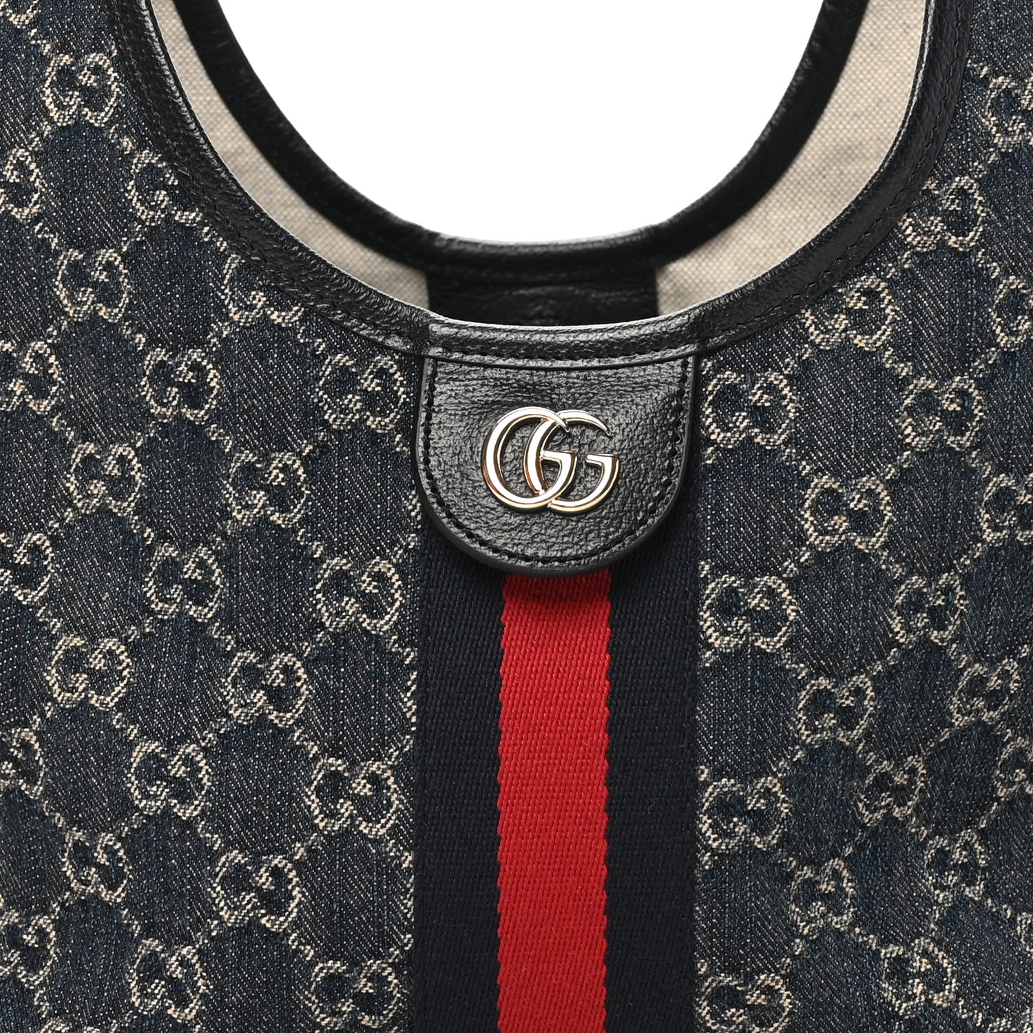 Gucci GG Monogram Denim Small Giglio Tote Blue White 9 of 11