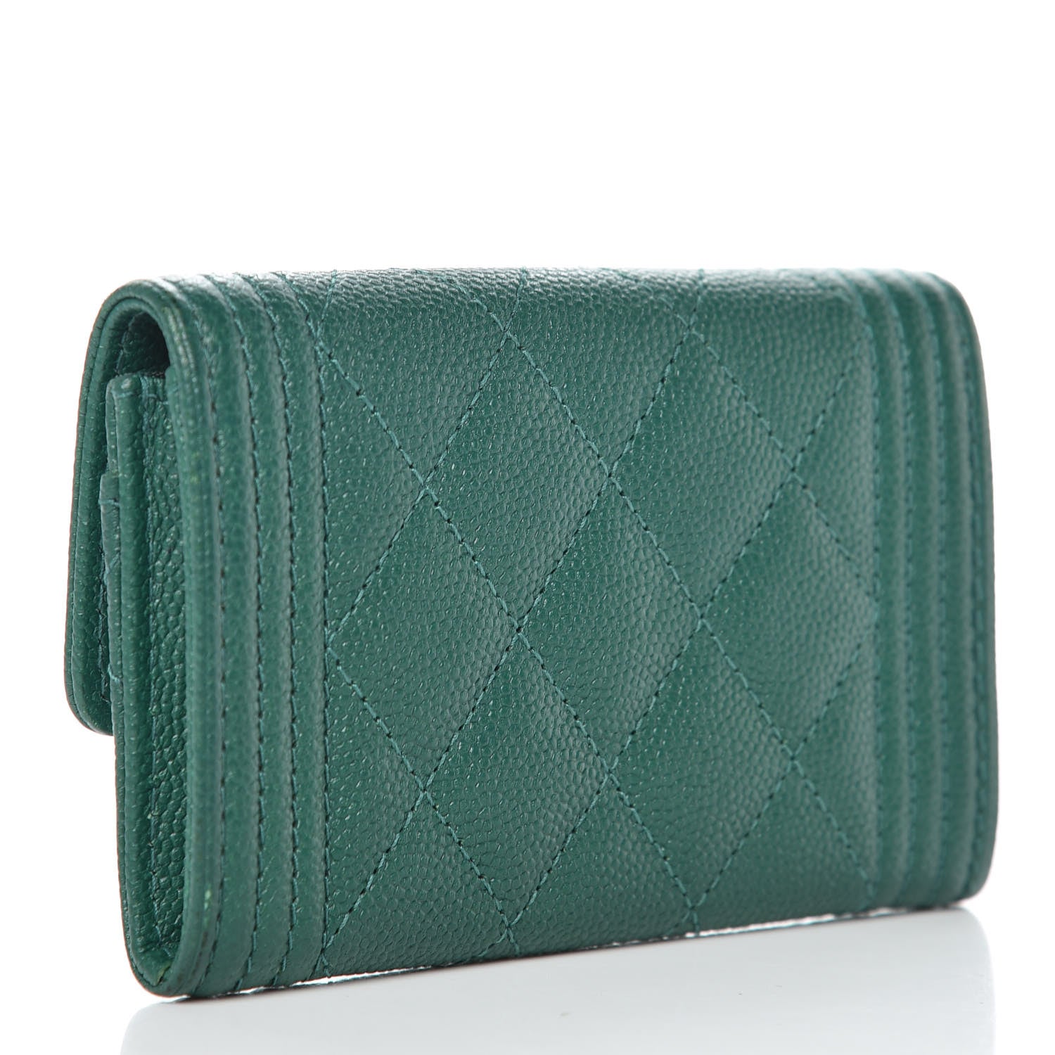 Chanel Caviar Quilted Boy Card Holder Wallet Green 3 of 9