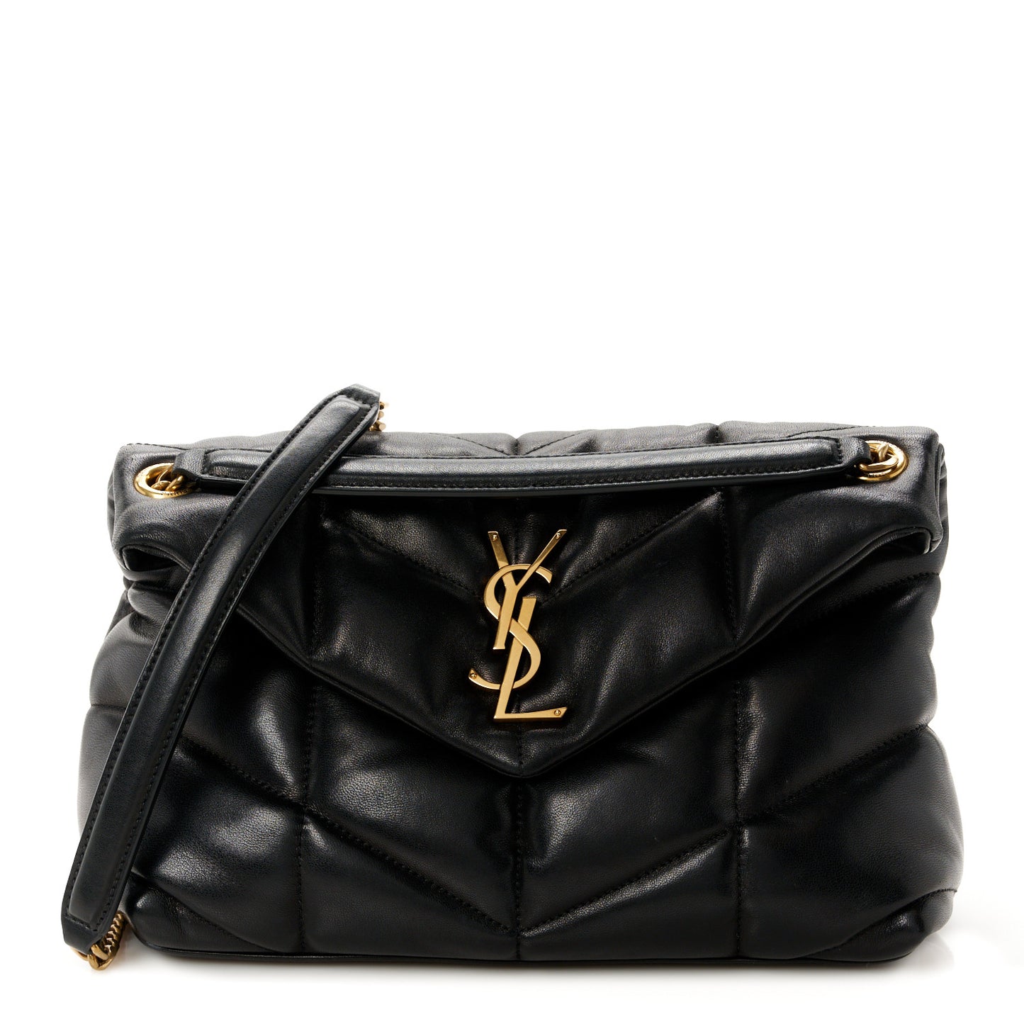 Lambskin Quilted Small Loulou Puffer Monogram Chain Satchel Black