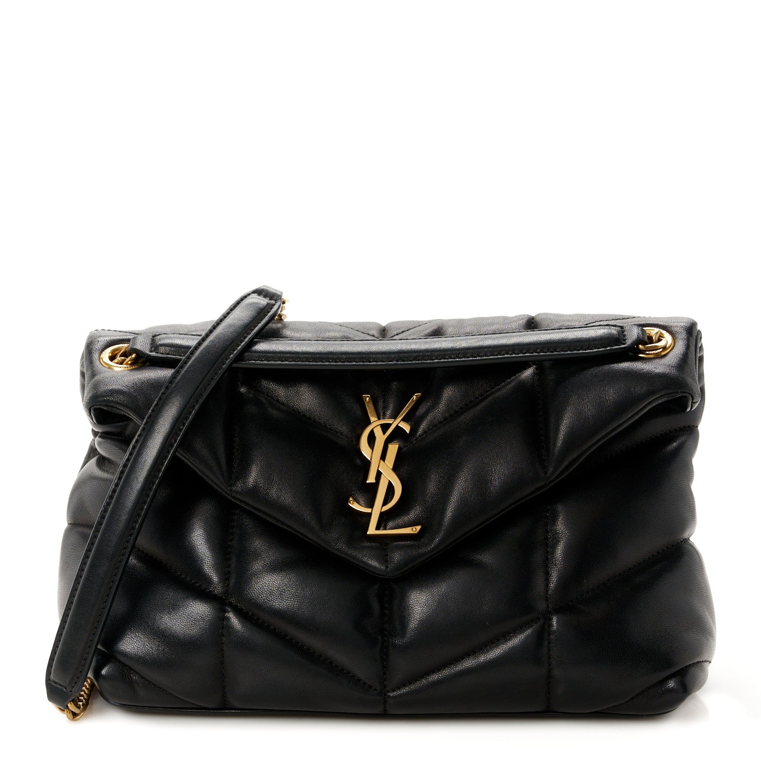 Saint Laurent Lambskin Quilted Small Loulou Puffer Monogram Chain Satchel Black 1 of 11