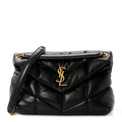 Saint Laurent Lambskin Quilted Small Loulou Puffer Monogram Chain Satchel Black 1 of 11