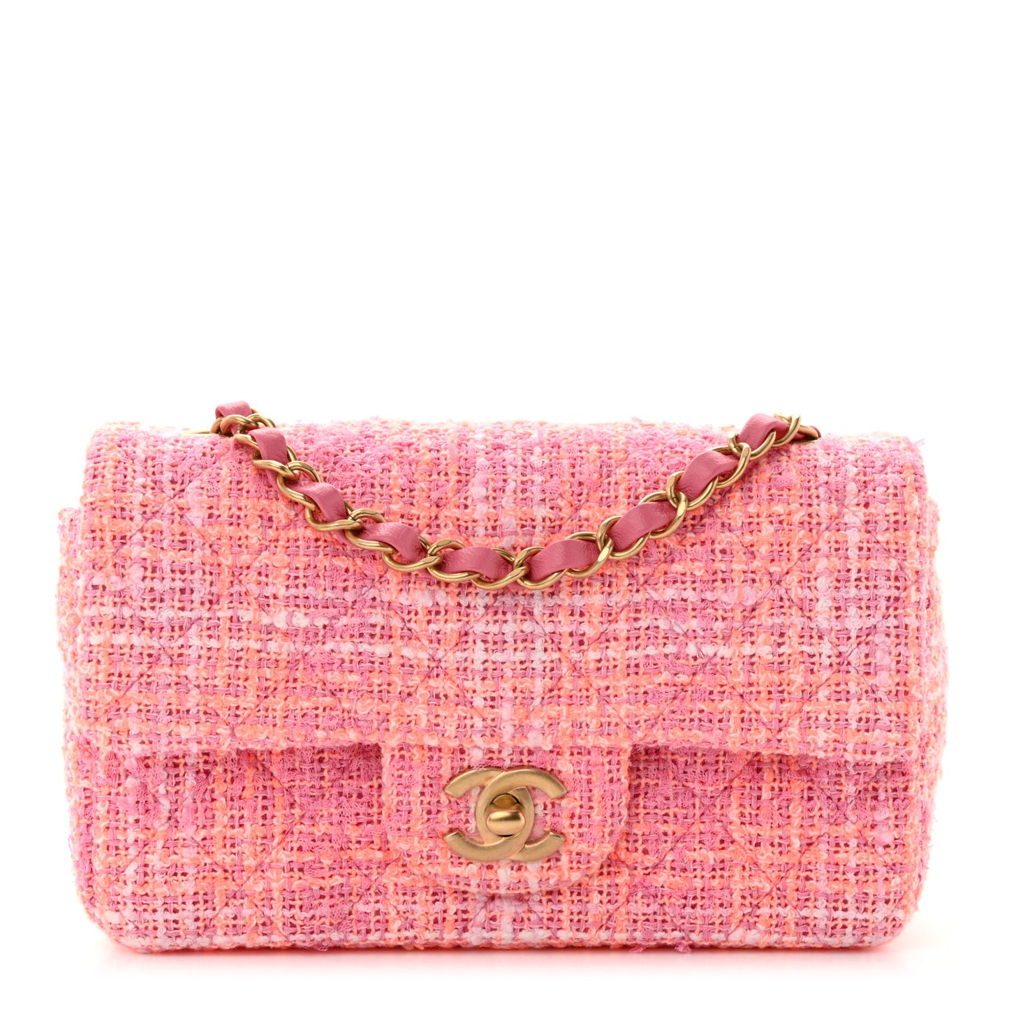 Tweed Quilted Mini Rectangular Flap Pink Multicolor