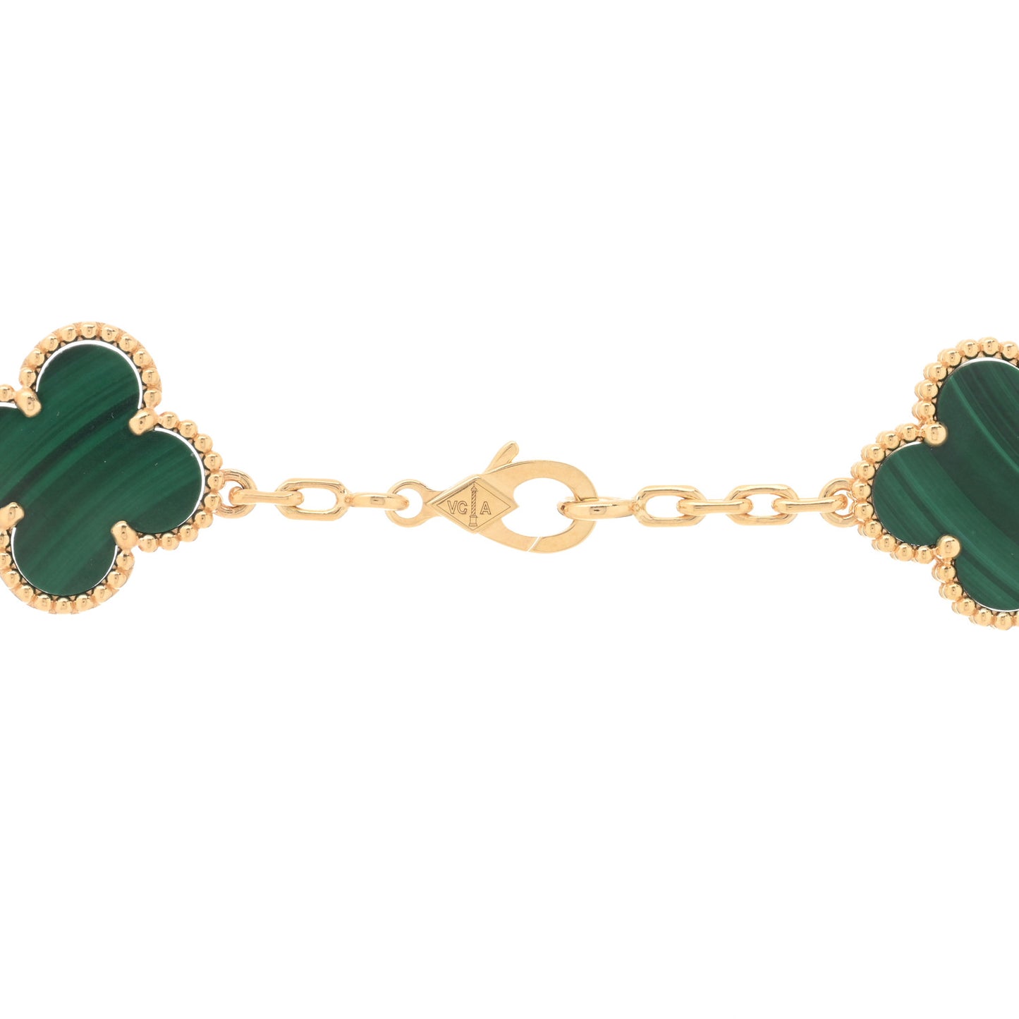 18K Yellow Gold Malachite 10 Motifs Vintage Alhambra Necklace