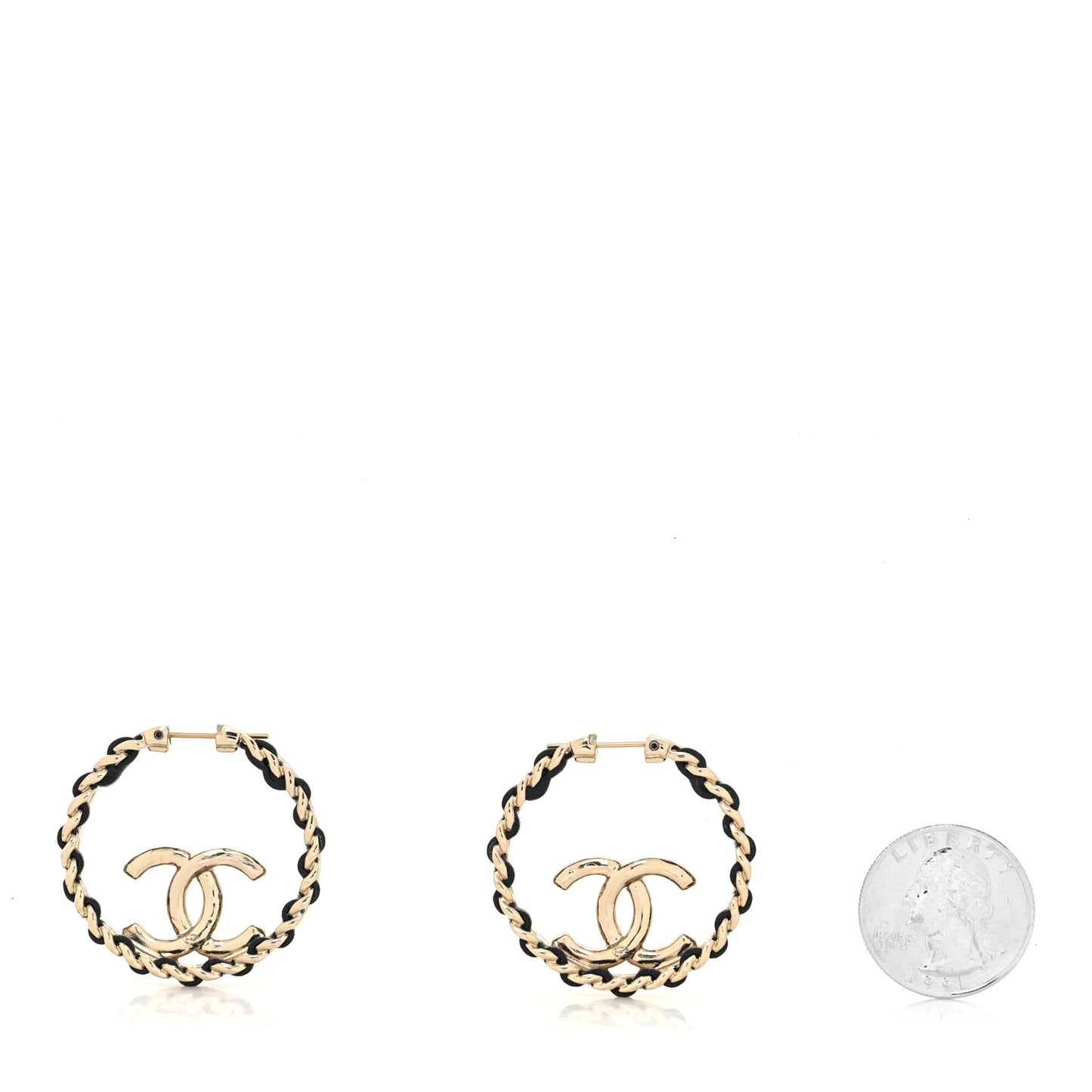 Lambskin CC Chain Hoop Earrings Black Gold