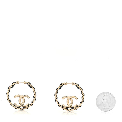 Chanel Lambskin CC Chain Hoop Earrings Black Gold 2 of 4