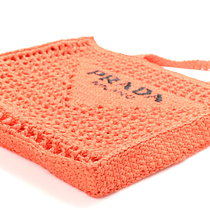 Prada Yarn Raffia Effect Crochet Logo Embroidered Tote Bag Arancio 9 of 9