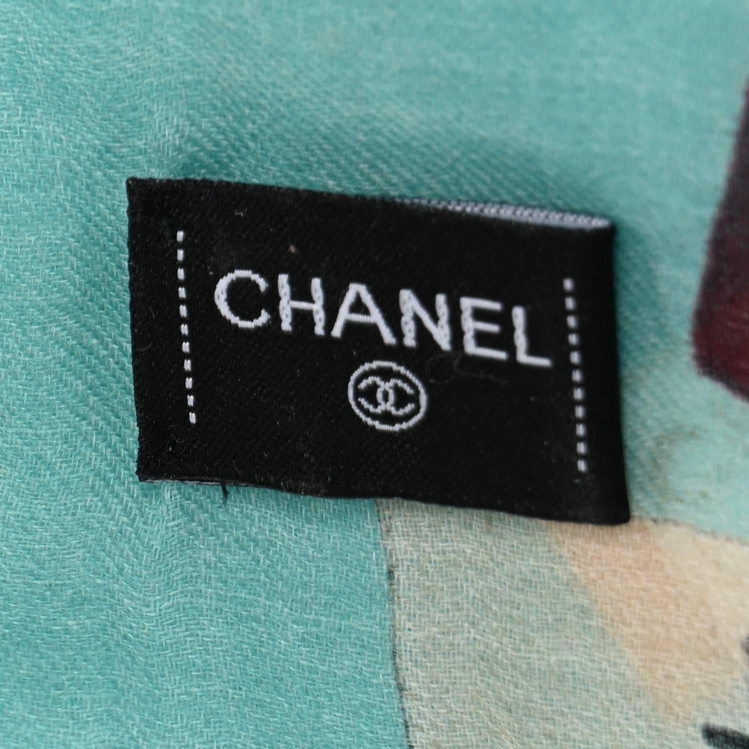 Chanel Cashmere Labels Fringe Scarf Blue Multicolor 3 of 7