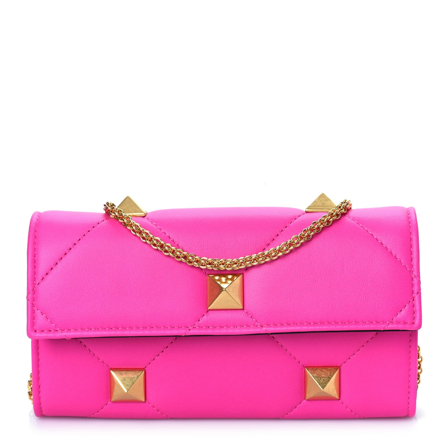 Valentino Garavani Nappa Roman Stud Wallet On Chain Pink PP 1 of 9
