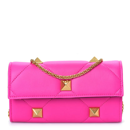 Valentino Garavani Nappa Roman Stud Wallet On Chain Pink PP 1 of 9