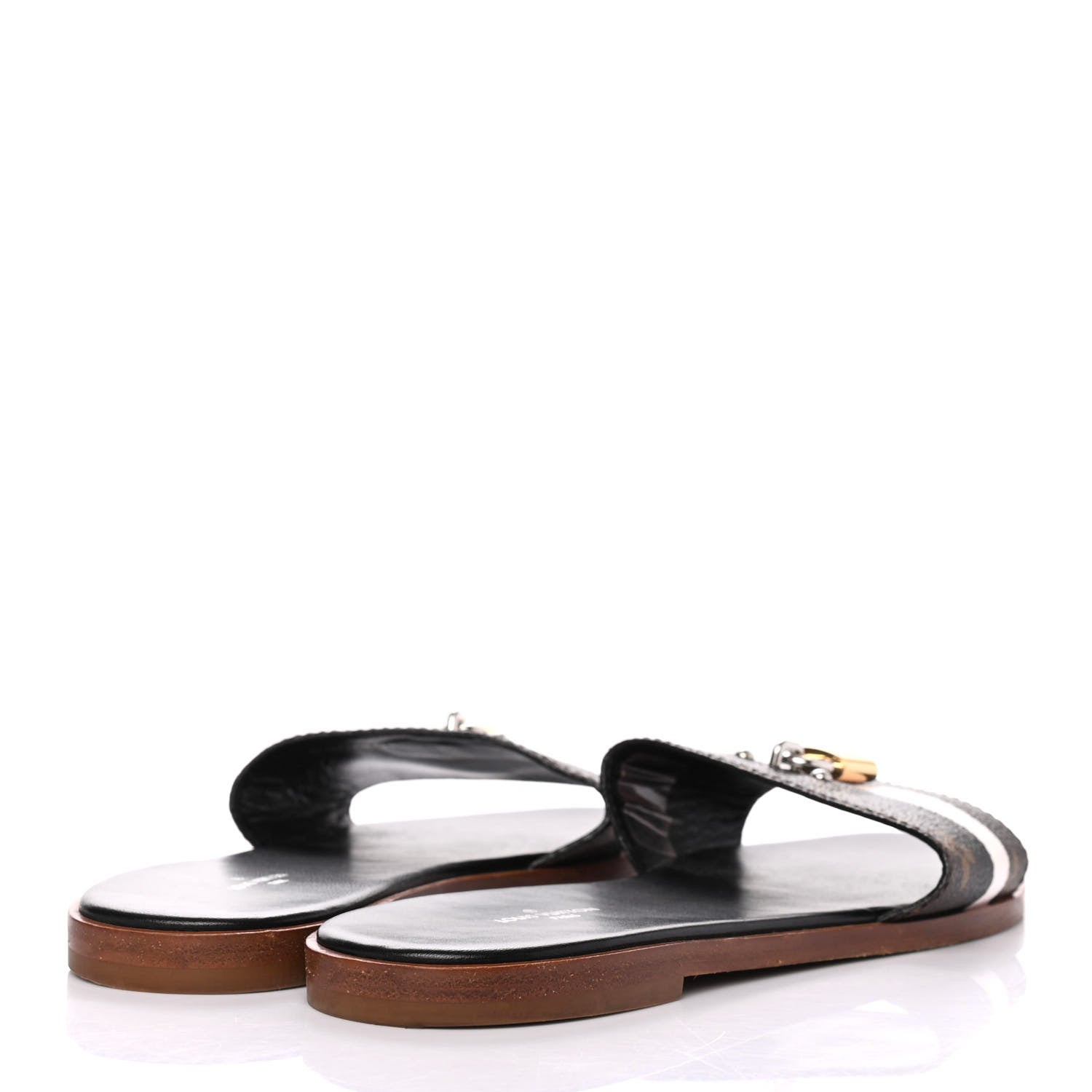 Louis Vuitton Patent Monogram Lock It Flat Mule 39.5 Black White 3 of 4