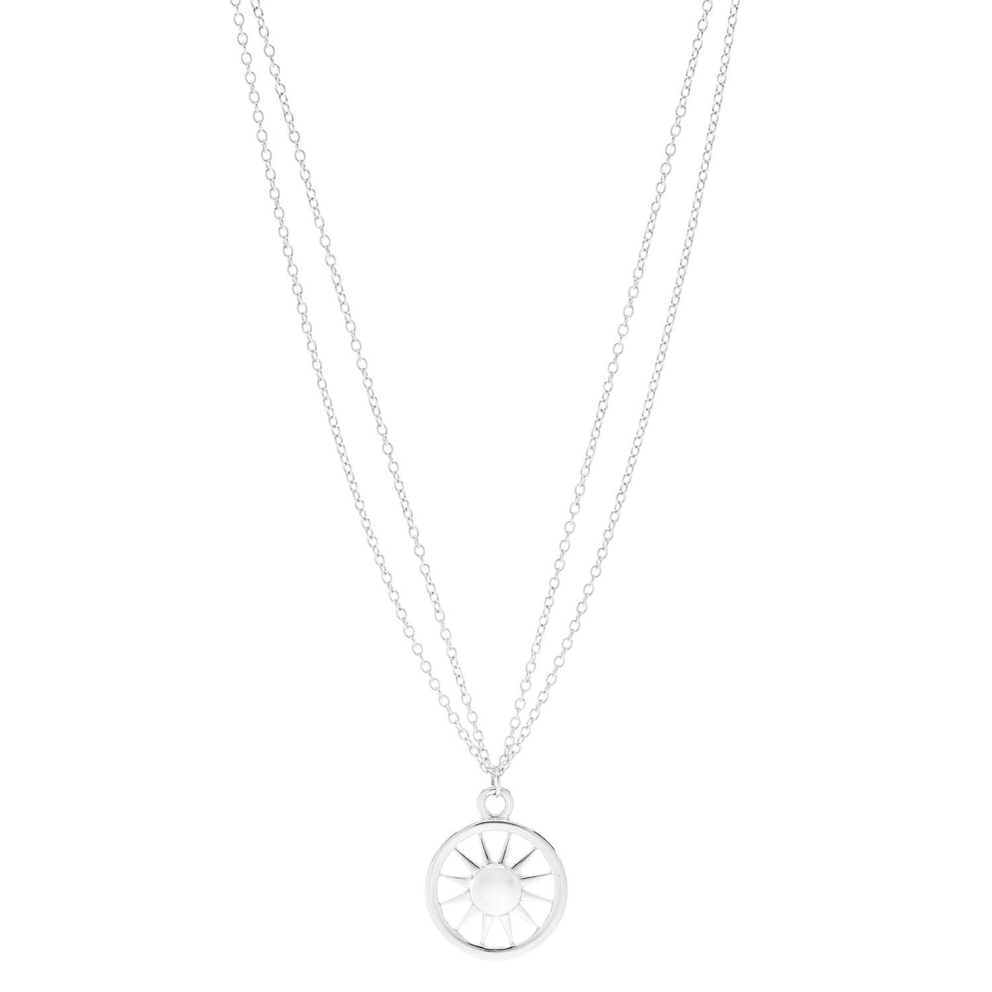 Sterling Silver Sun Double Chain Pendant Necklace