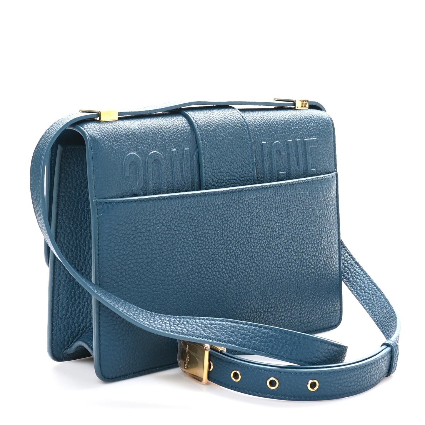 Grained Calfskin 30 Montaigne Flap Bag Blue