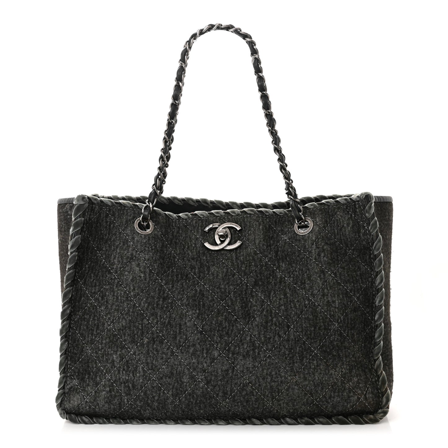 Wool Felt Quilted Large Shopping Tote Grey