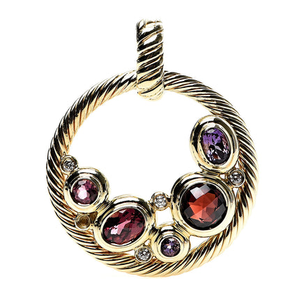 David Yurman 18K Yellow Gold Amethyst Garnet Iolite Pink Tourmaline Mosaic Enhancer Pendant 1 of 3