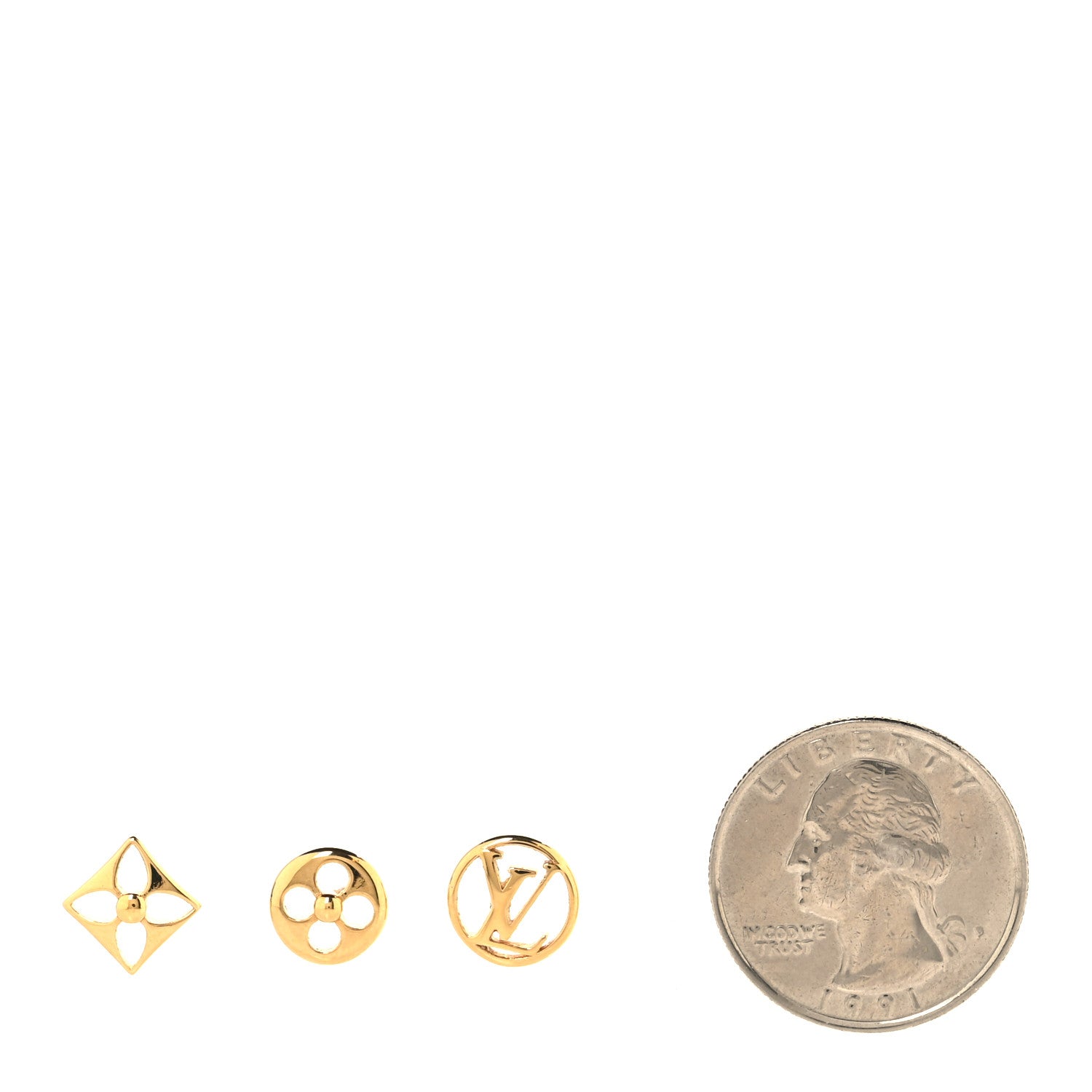 Louis Vuitton Metal Stud Earrings Set of 3 Gold 2 of 5