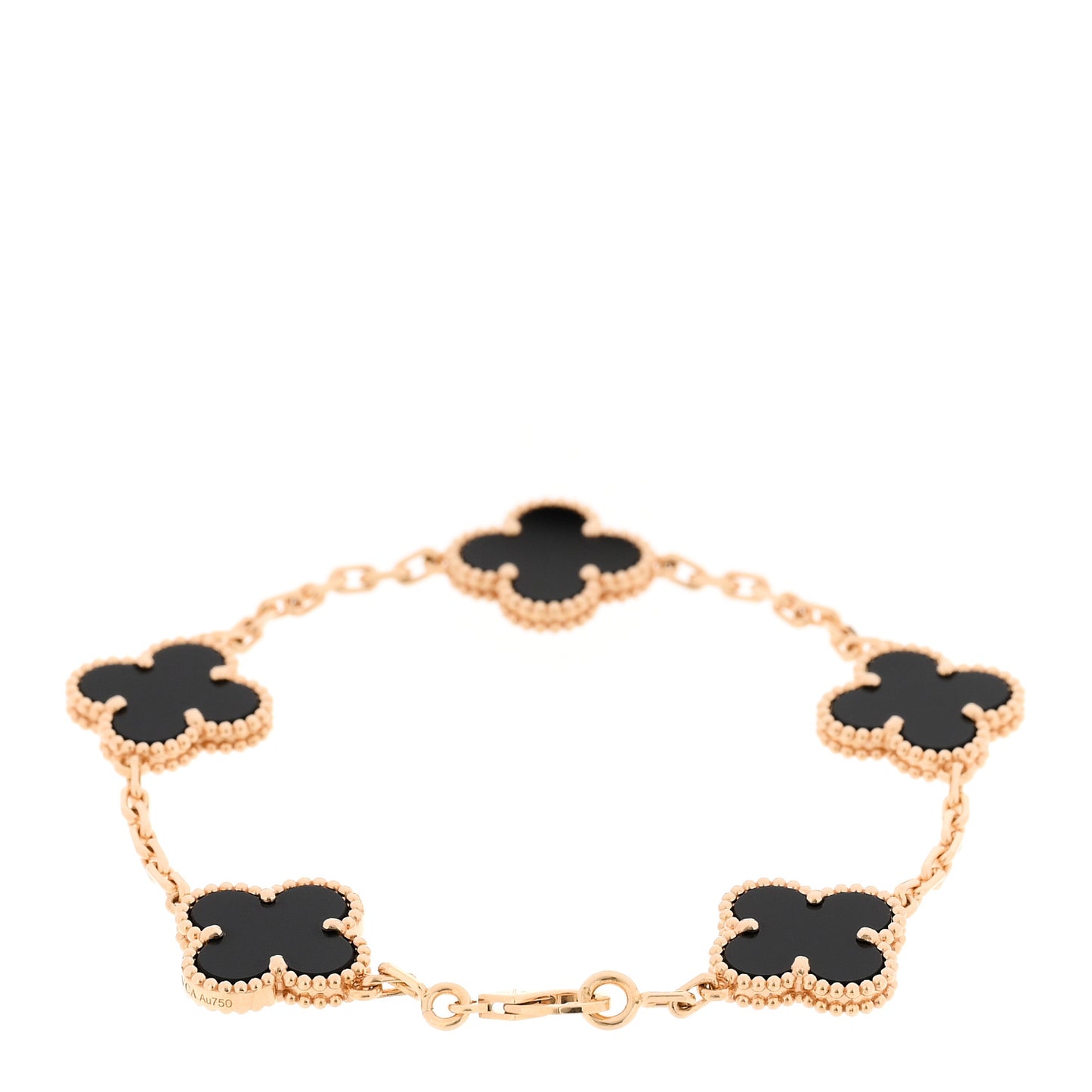 18K Yellow Gold Black Onyx 5 Motifs Vintage Alhambra Bracelet