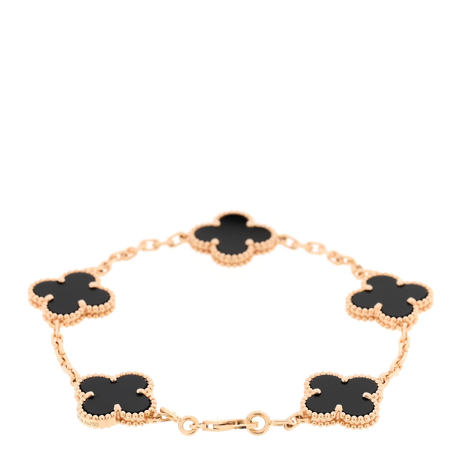 Van Cleef & Arpels 18K Yellow Gold Black Onyx 5 Motifs Vintage Alhambra Bracelet 2 of 6