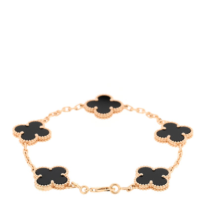 Van Cleef & Arpels 18K Yellow Gold Black Onyx 5 Motifs Vintage Alhambra Bracelet 2 of 6