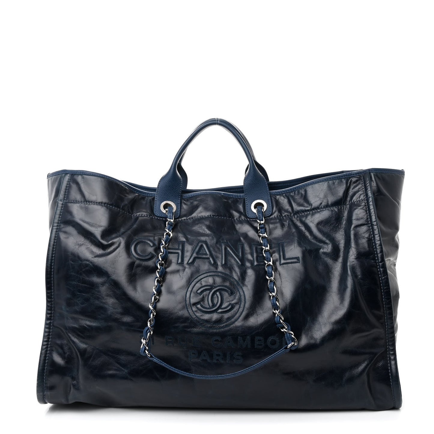 Glazed Calfskin Large Deauville Tote Blue