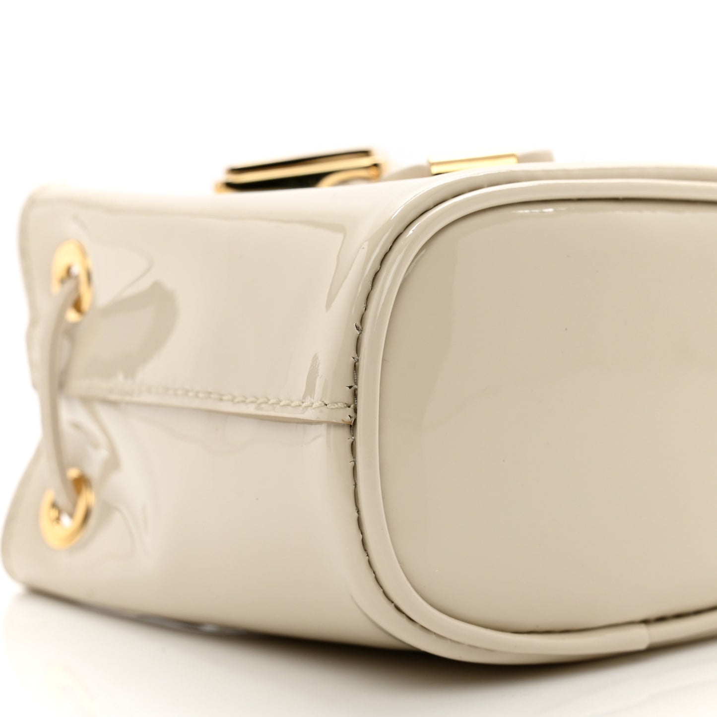 Vernice Metal Triangle Logo Mini Drawcord Pouch Shoulder Bag Avorio