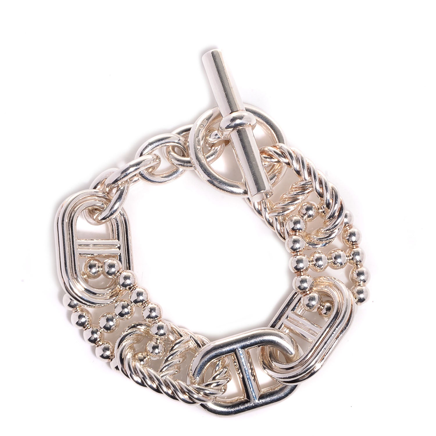 Hermes Sterling Silver Chain d'Ancre Parade Toggle Bracelet TGM Medium 1 of 6
