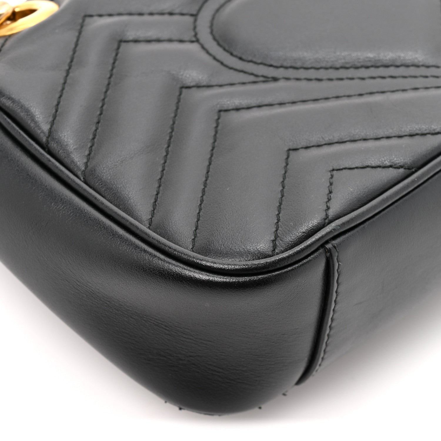 Gucci Calfskin Matelasse Mini GG Marmont Shoulder Bag Black 12 of 13