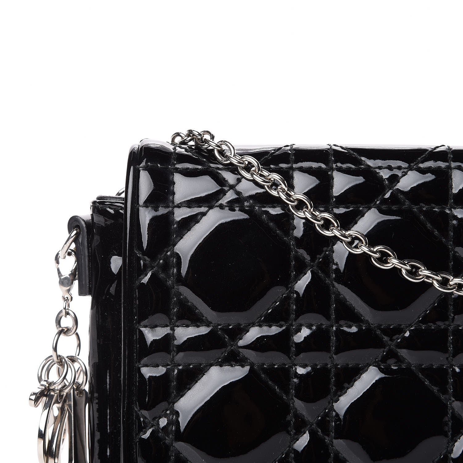 Christian Dior Patent Cannage Wallet on Chain Pouch Black 10 of 10