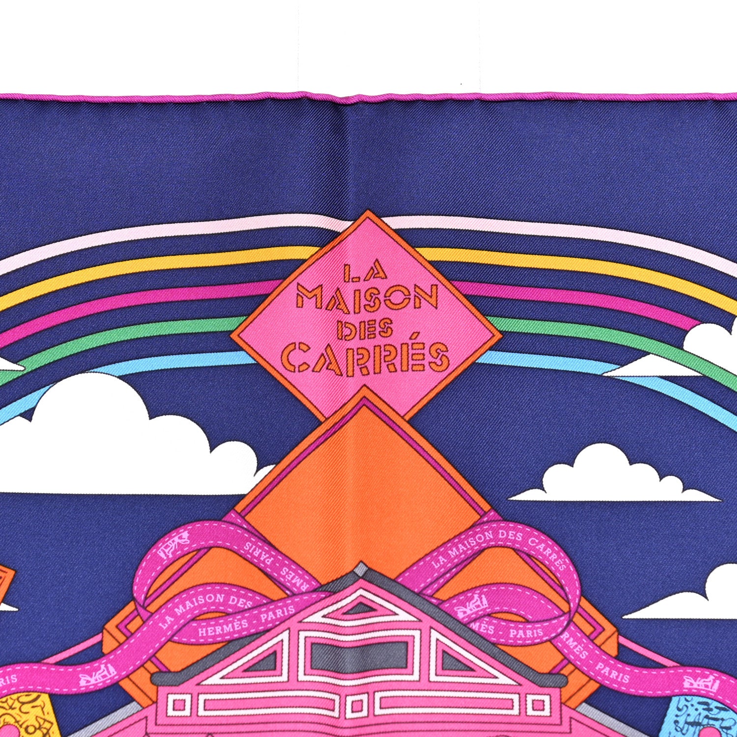 Hermes Silk La Maizeon Des Carres Scarf 90 Marine Rose Vert 3 of 5