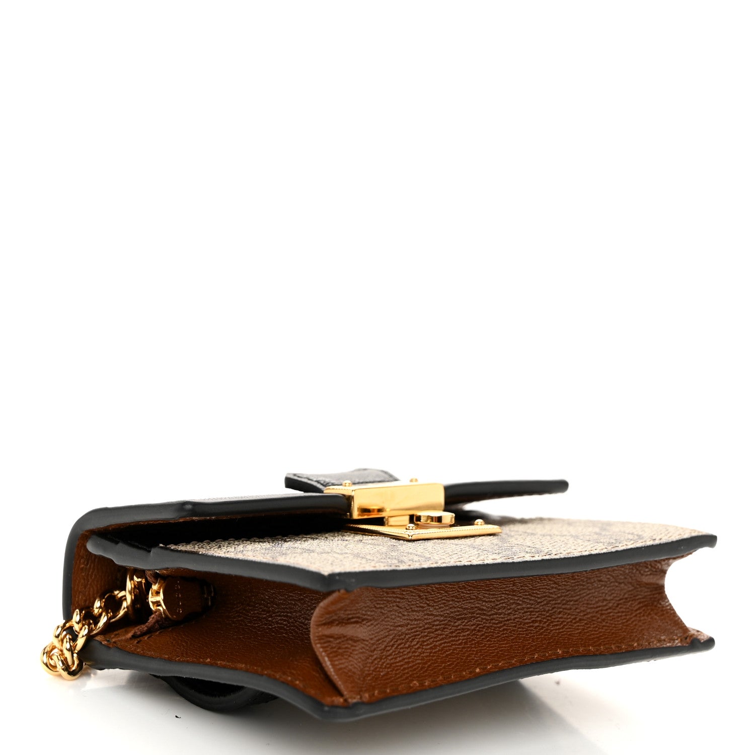 Gucci GG Supreme Monogram Calfskin Mini Padlock Top Handle Belt Bag Beige Black Cuir 4 of 10